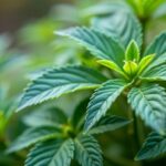 Nahaufnahme von Artemisia Annua Blättern auf grünem Hintergrund.