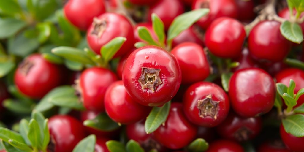 Essbare Preiselbeeren in der Natur mit grünem Hintergrund.